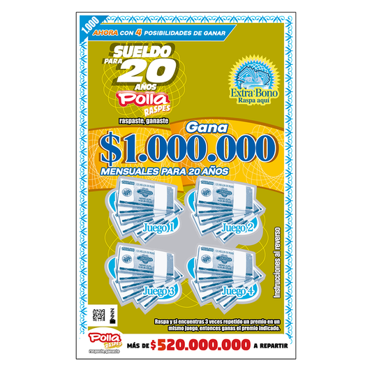 Raspe Sueldo $1.000.000 para 20 años de Polla raspes